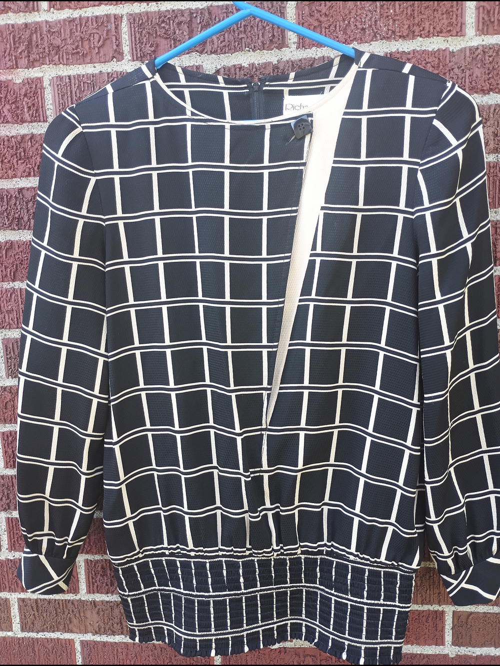 Richard Warren For Nieman Marcus Vintage Crew Necklace Windowpane Blouse